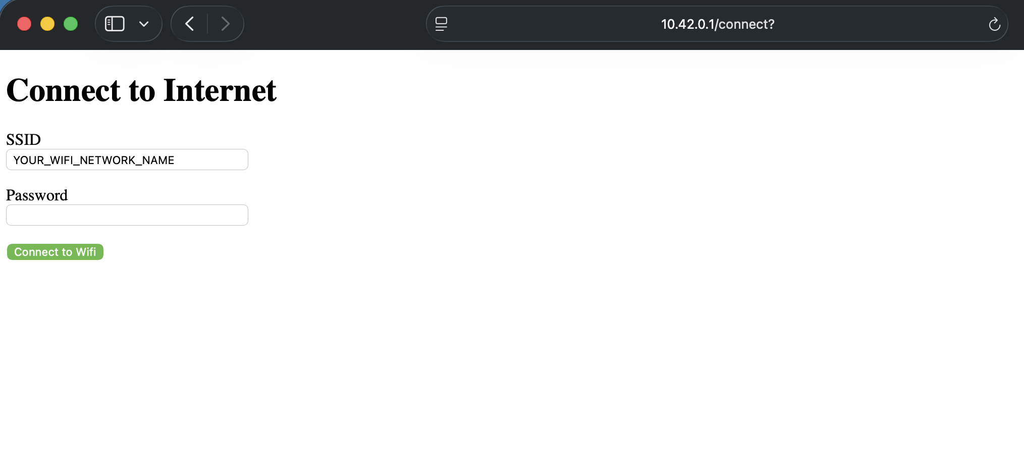 Connect to Internet via SSID and Password.