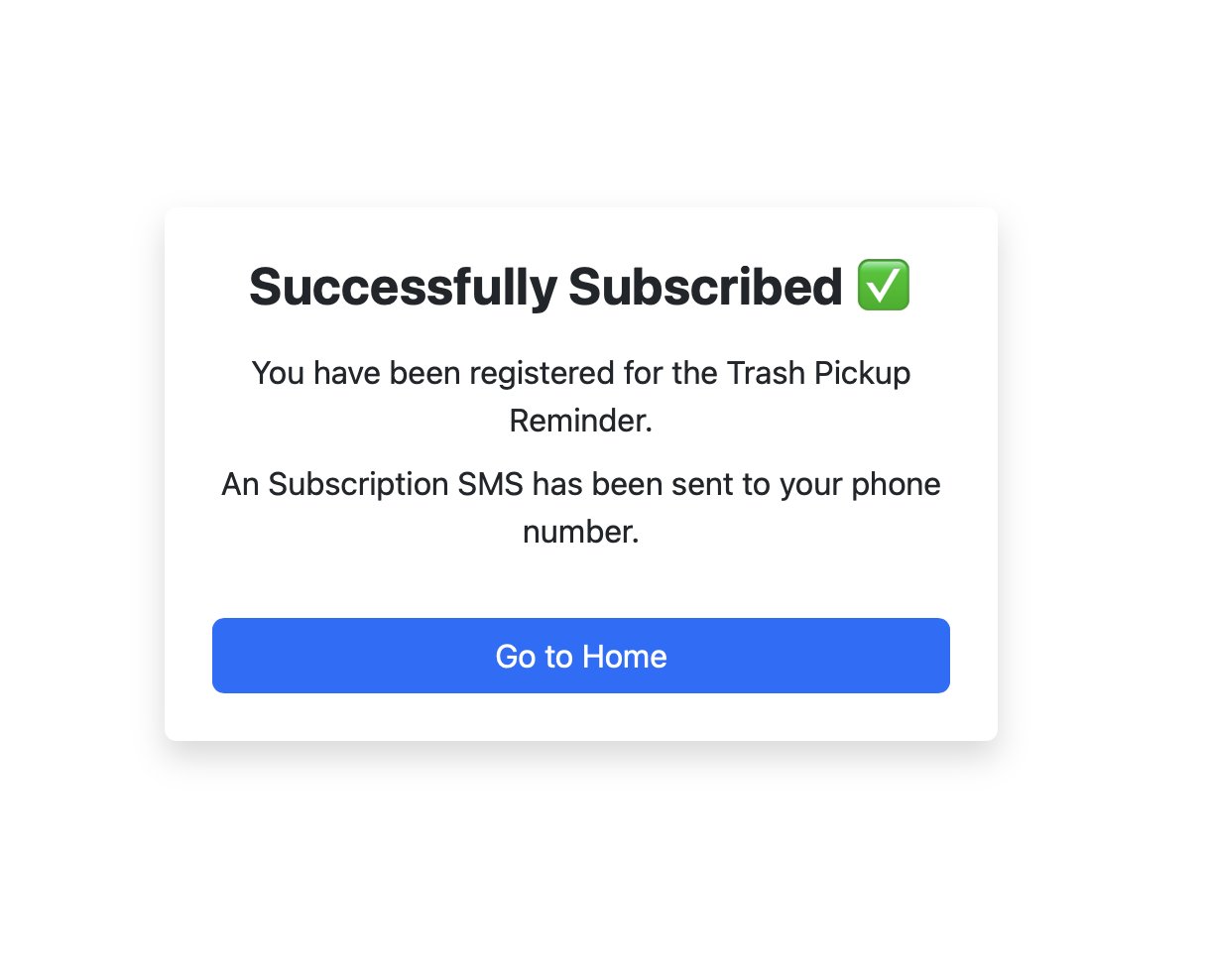 Successfully subscribed to service.