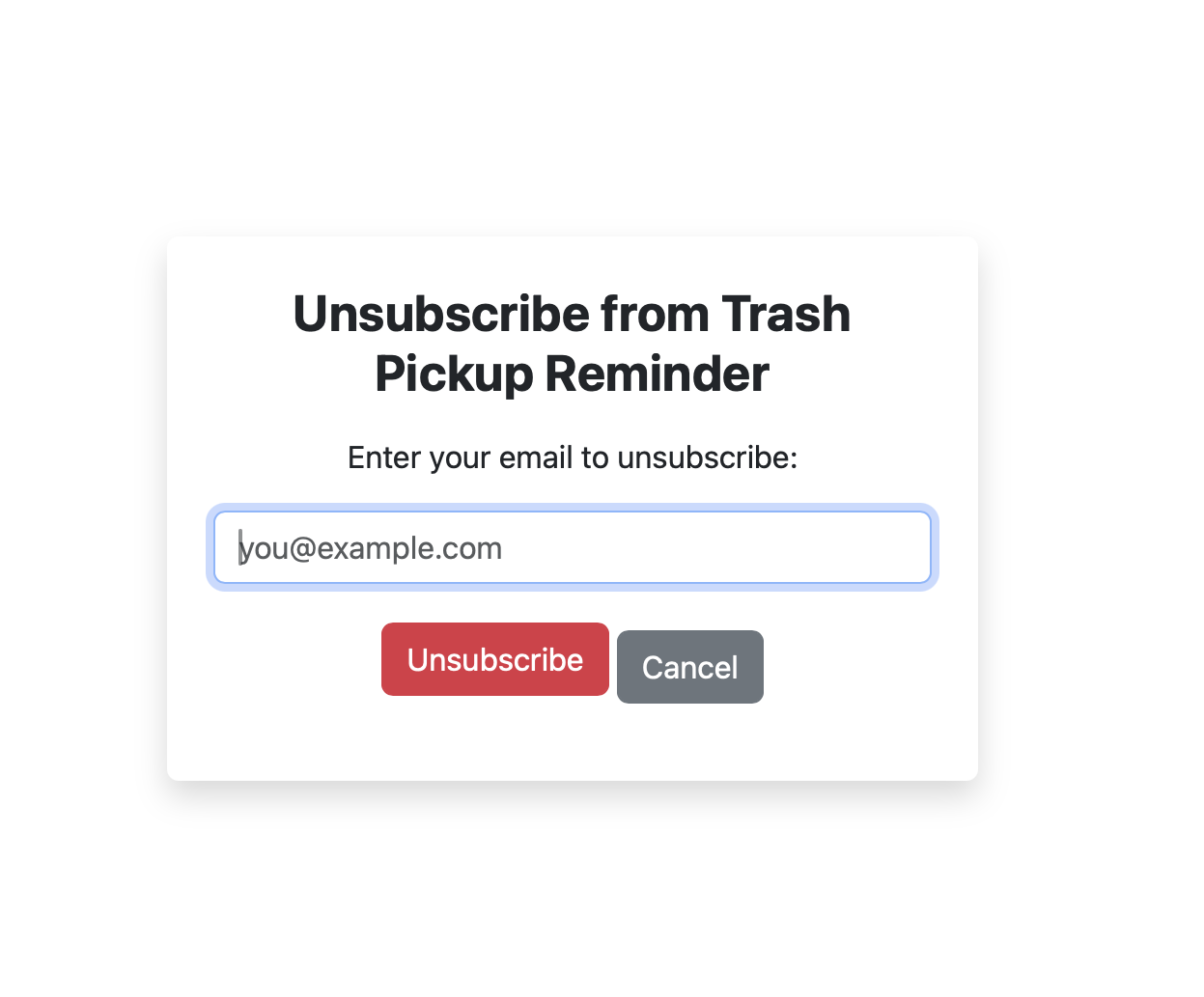 Form to unsubscribe from service.